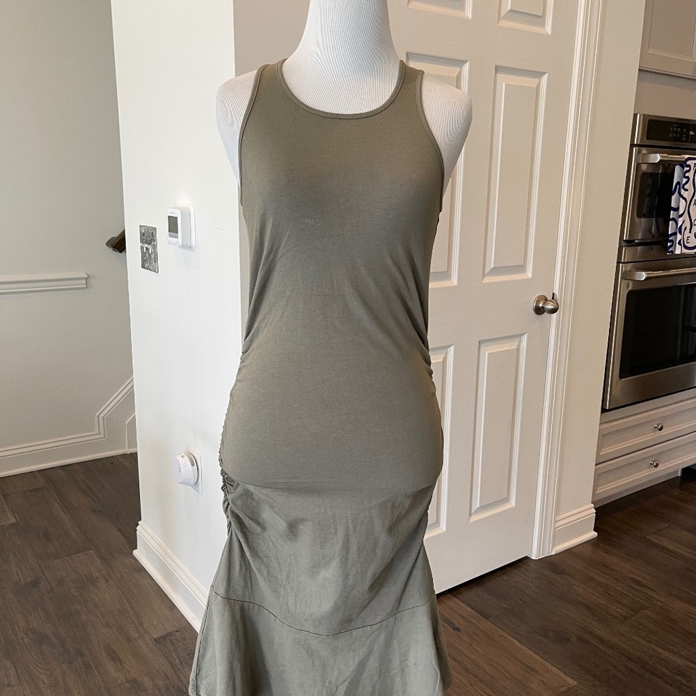 Michael Stars Zaria Shirred Midi Dress, Olive, Size S, NWT